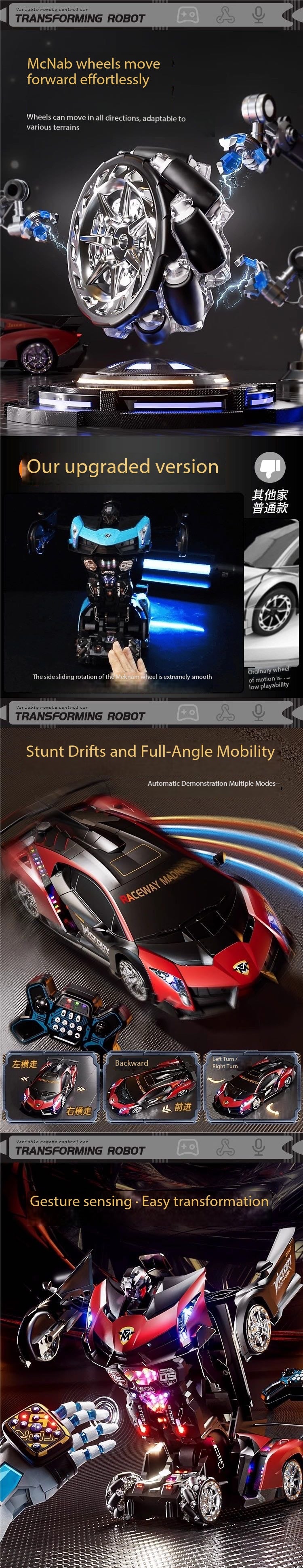 Children's Gesture-Sensing Transforming Drift Remote Control Car Racing Robot Boy Rechargeable Toy Car